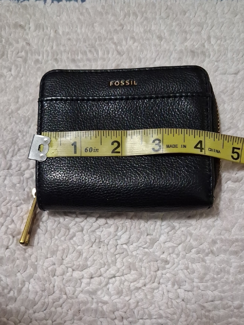 Fossil Black Pebbled Leather Zip Card Wallet with Gold Hardware - Picture 7 of 7